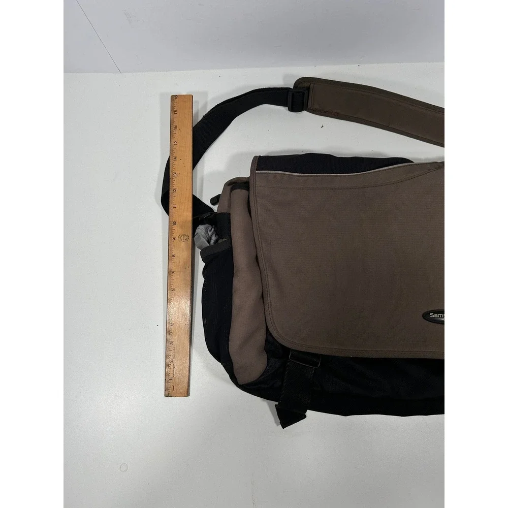 Samsonite Messenger Bag Brown Black Canvas Laptop Shoulder Travel Work Bag